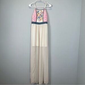 Flying Tomato Embroidered Long Chiffon Dress Size Small